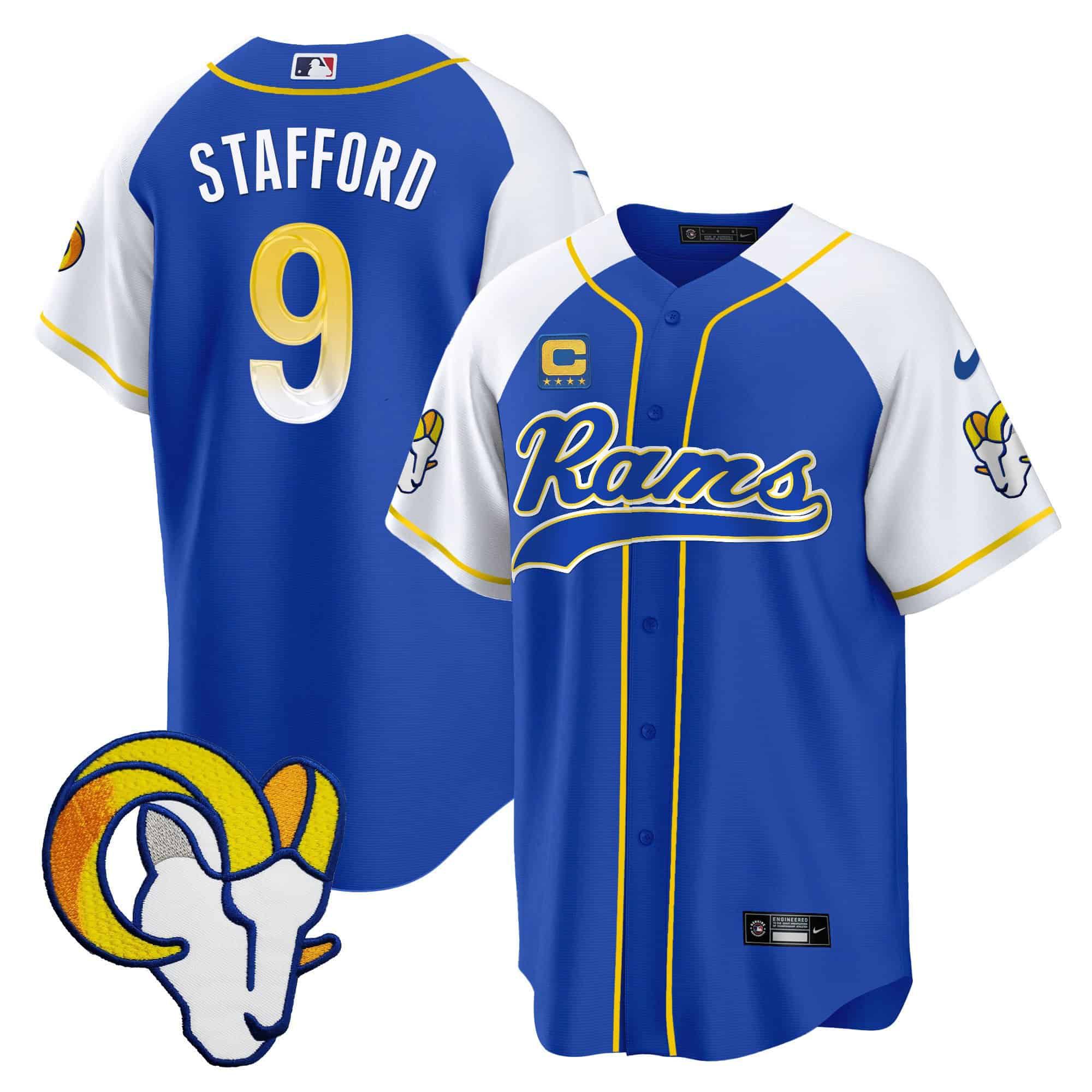 Men Los Angeles Rams #9 Stafford Blue 2024 Nike Baseball NFL Jersey